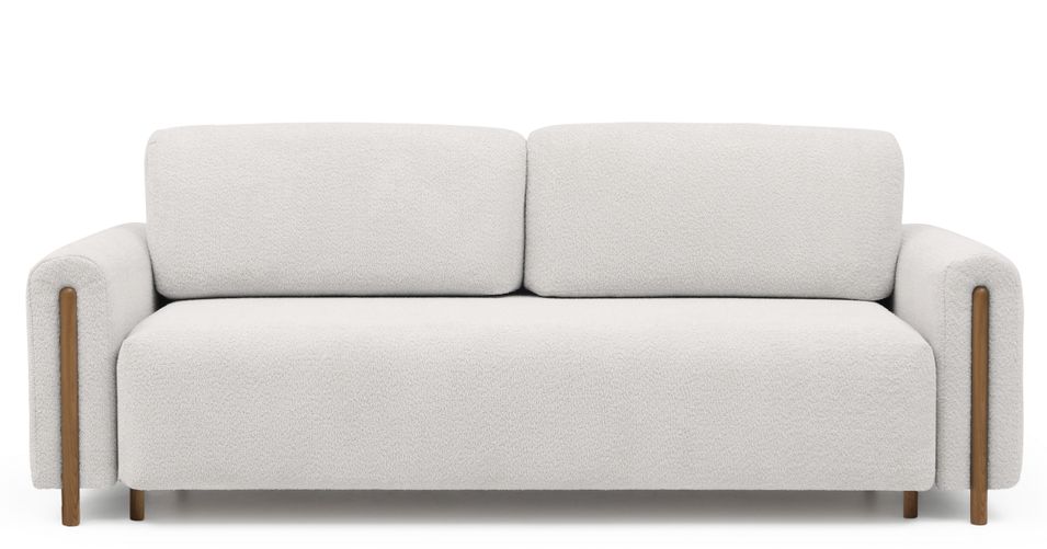 Canapé convertible 4 places DOVA en tissu bouclette avec pieds en bois massif naturel – 244 cm - Photo n°1