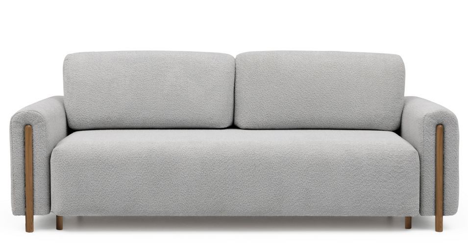 Canapé convertible 4 places DOVA en tissu bouclette avec pieds en bois massif naturel – 244 cm - Photo n°1