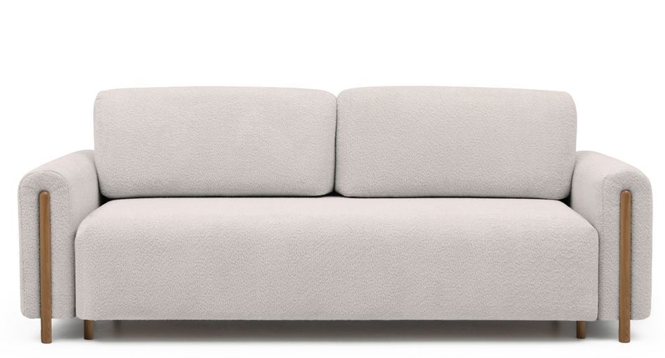 Canapé convertible 4 places DOVA en tissu bouclette avec pieds en bois massif naturel – 244 cm - Photo n°1