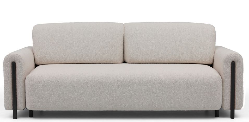 Canapé convertible 4 places DOVA en tissu bouclette avec pieds en bois massif noir – 244 cm - Photo n°1