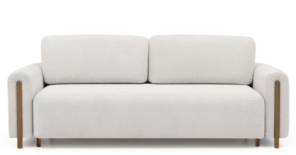 Canapé convertible 4 places en tissu bouclette DOVA - Pieds bois massif naturel - Photo n°1