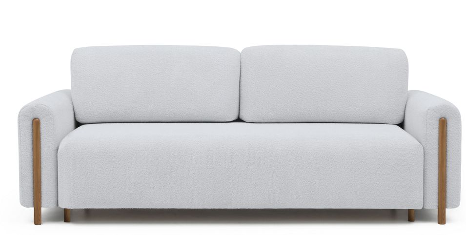Canapé convertible 4 places en tissu bouclette DOVA - Pieds bois massif naturel - Photo n°1