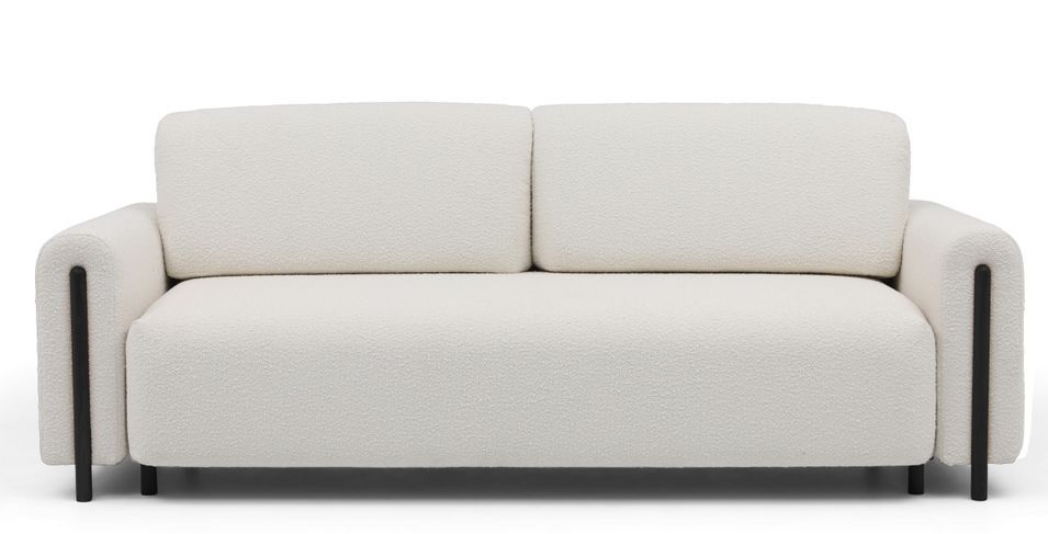 Canapé convertible 4 places en tissu bouclette DOVA - Pieds bois massif noir - Photo n°1