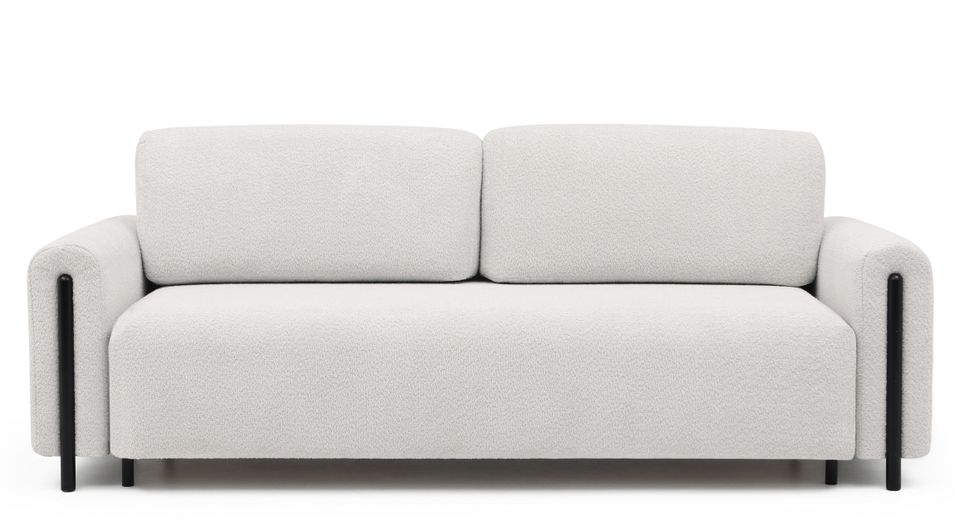 Canapé convertible 4 places en tissu bouclette DOVA - Pieds bois massif noir - Photo n°1