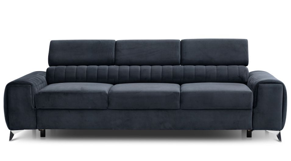 Canapé convertible 4 places velours LOZA 261 cm - Appuis-tête réglables et pieds acier chromé - Photo n°1