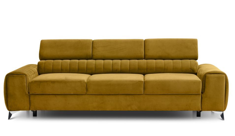 Canapé convertible 4 places velours LOZA 261 cm - Appuis-tête réglables et pieds acier chromé - Photo n°1