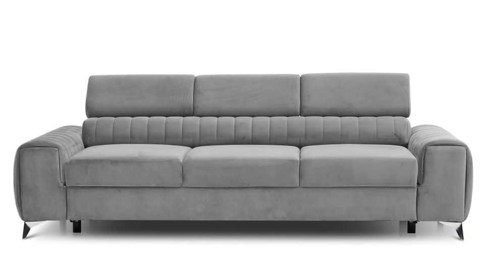 Canapé convertible 4 places velours LOZA 261 cm - Appuis-tête réglables et pieds acier chromé - Photo n°1