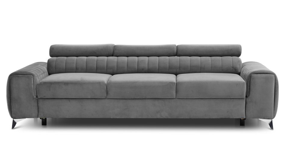 Canapé convertible 4 places velours LOZA 261 cm - Appuis-tête réglables et pieds acier chromé - Photo n°1