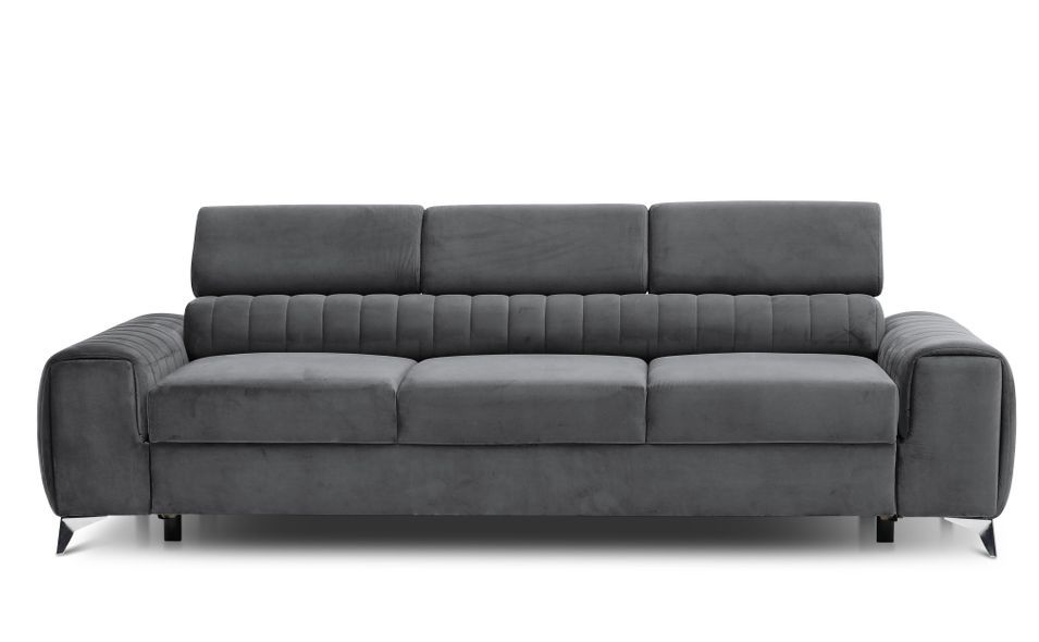 Canapé convertible 4 places velours LOZA 261 cm - Appuis-tête réglables et pieds acier chromé - Photo n°1