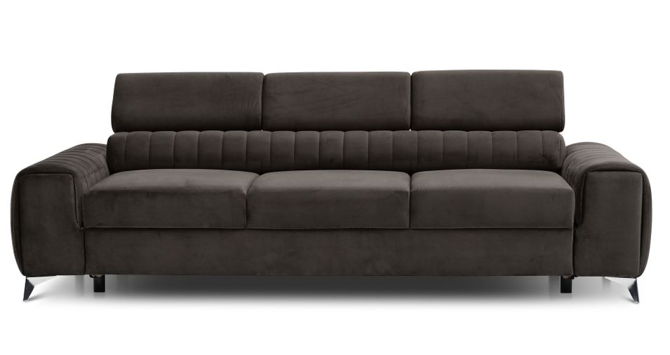 Canapé convertible 4 places velours LOZA 261 cm - Appuis-tête réglables et pieds acier chromé - Photo n°1