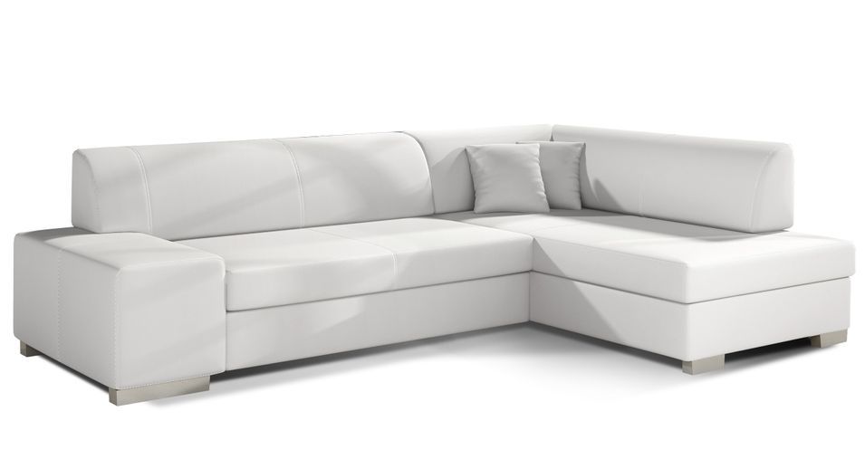 Canapé convertible angle droit simili cuir blanc Polky 272 cm - Photo n°1