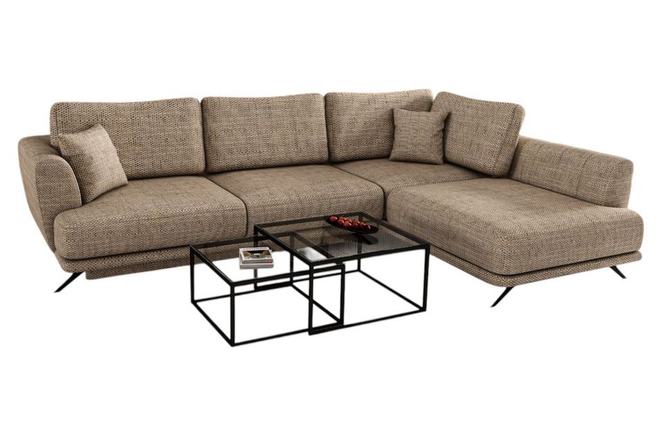 Canapé convertible angle droit tissu beige chiné Savary 280 cm - Photo n°1