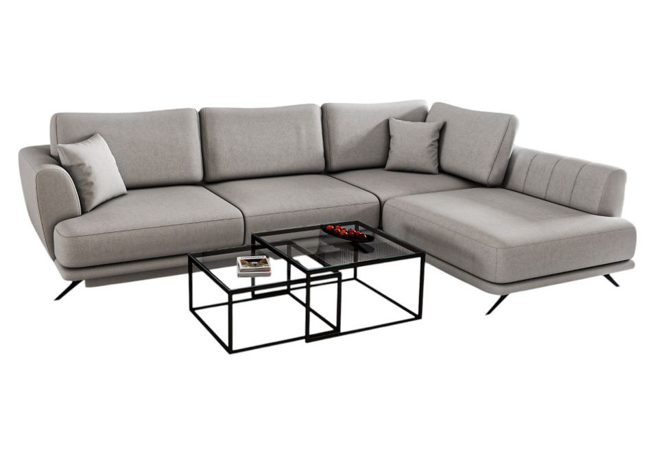 Canapé convertible angle droit tissu gris beige Savary 280 cm - Photo n°1