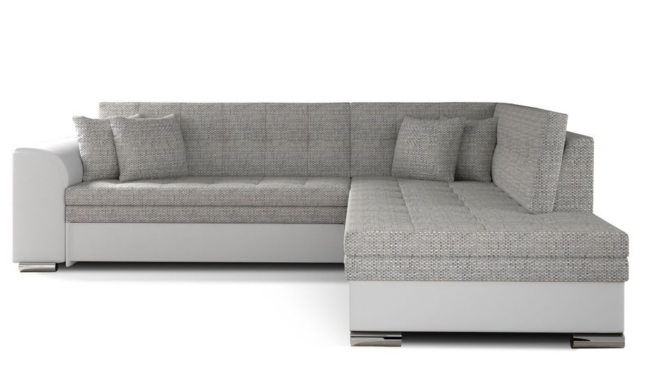 Canapé convertible angle droit tissu gris chiné et simili blanc Pika 260 cm - Photo n°1