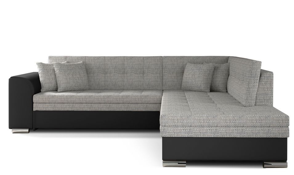 Canapé convertible angle droit tissu gris chiné et simili noir Pika 260 cm - Photo n°1