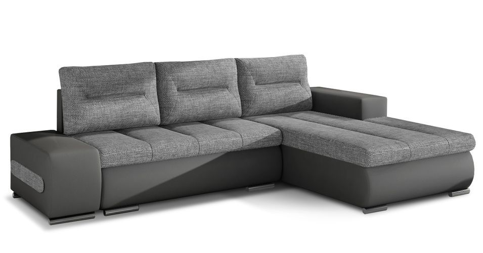 Canapé convertible angle droit tissu gris clair et simili gris Waker 275 cm - Photo n°1