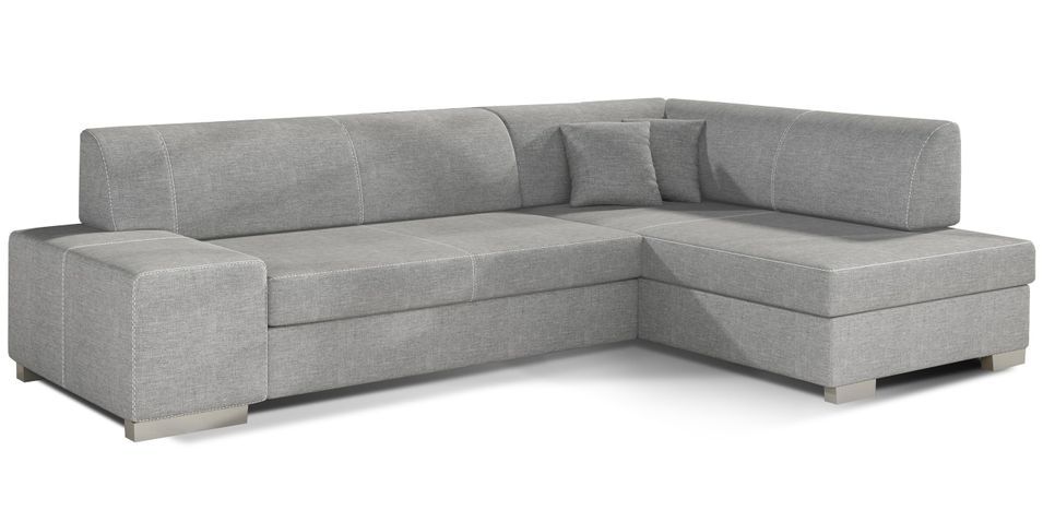 Canapé convertible angle droit tissu gris clair Polky 272 cm - Photo n°1