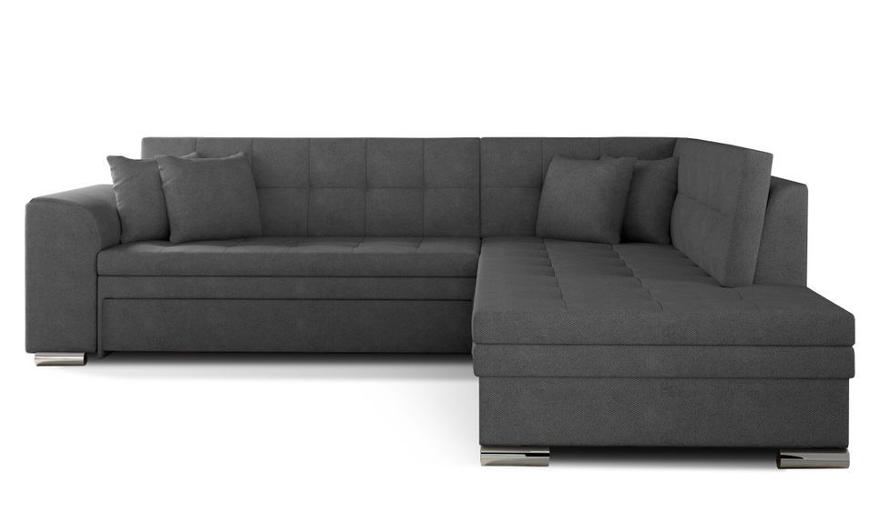 Canapé convertible angle droit tissu gris et chromé Pika 260 cm - Photo n°1