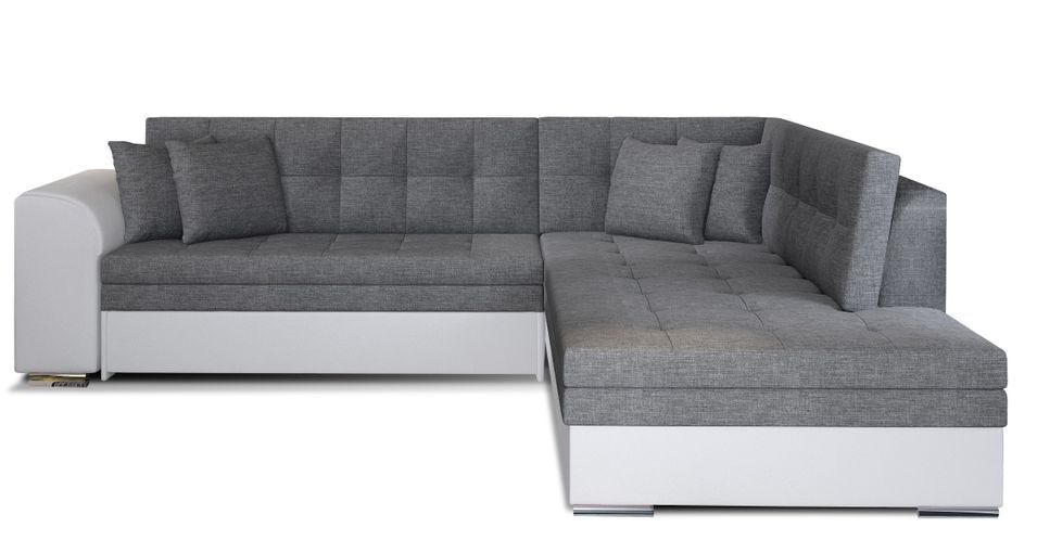 Canapé convertible angle droit tissu gris et simili blanc Pika 260 cm - Photo n°1