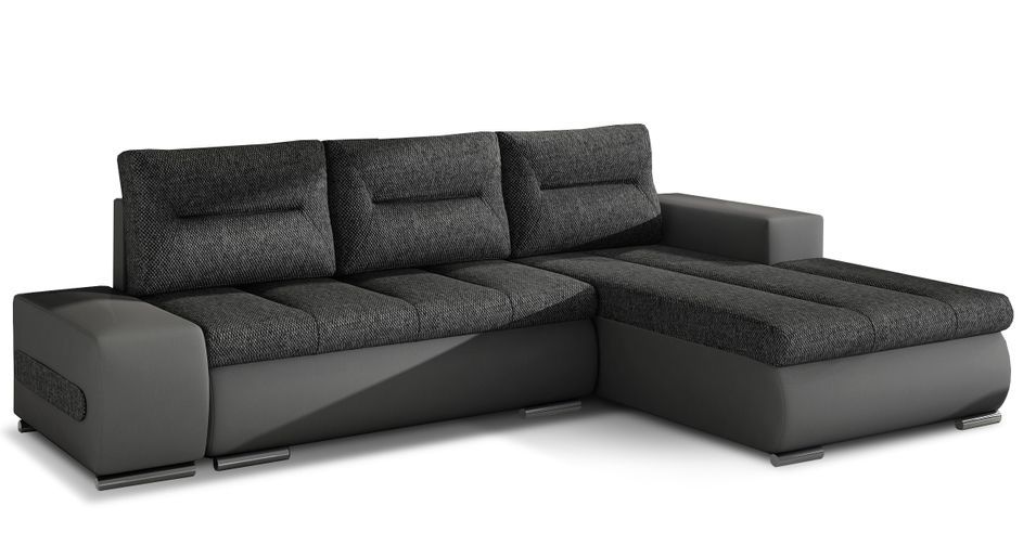 Canapé convertible angle droit tissu gris foncé chiné et simili gris Waker 275 cm - Photo n°1