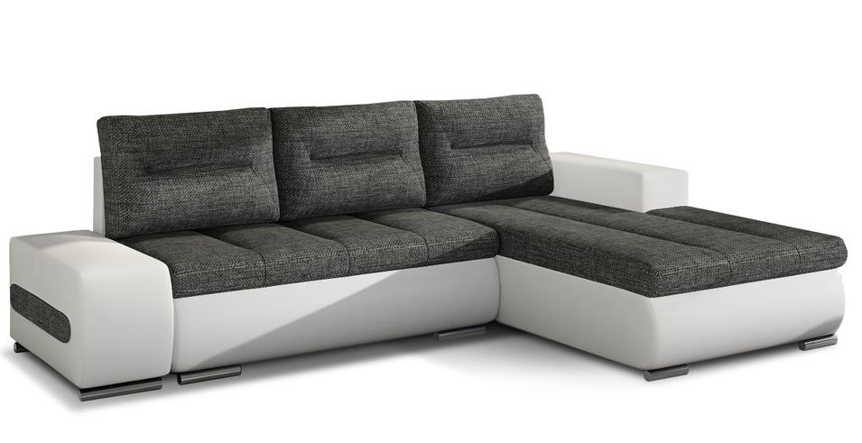 Canapé convertible angle droit tissu gris foncé et simili blanc Waker 275 cm - Photo n°1