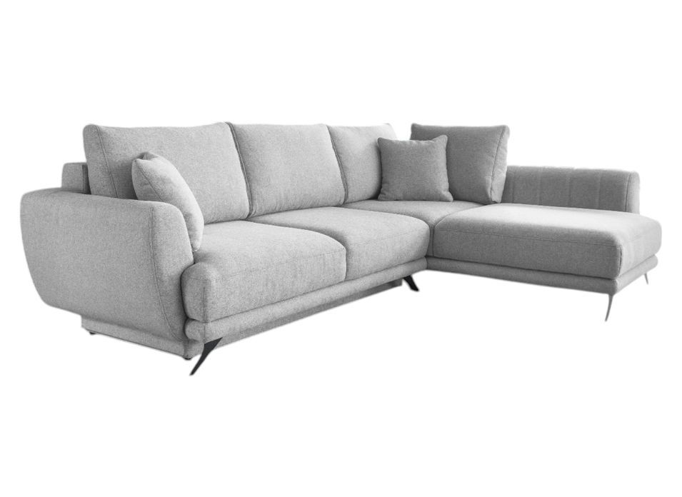 Canapé convertible angle droit tissu gris souris Savary 280 cm - Photo n°1