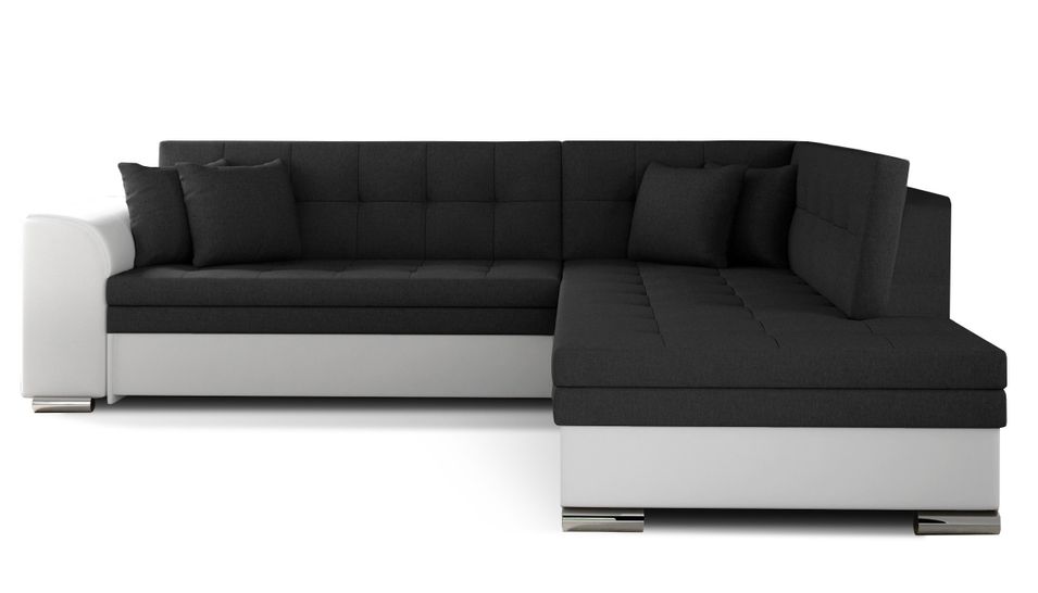 Canapé convertible angle droit tissu noir et simili blanc Pika 260 cm - Photo n°1