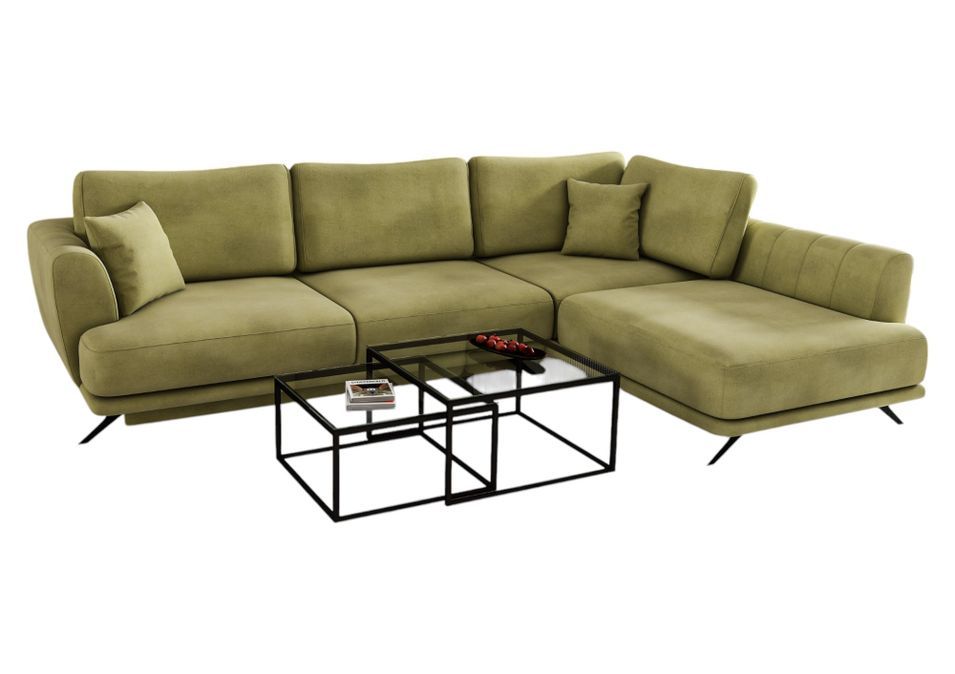 Canapé convertible angle droit tissu vert kaki Savary 280 cm - Photo n°1