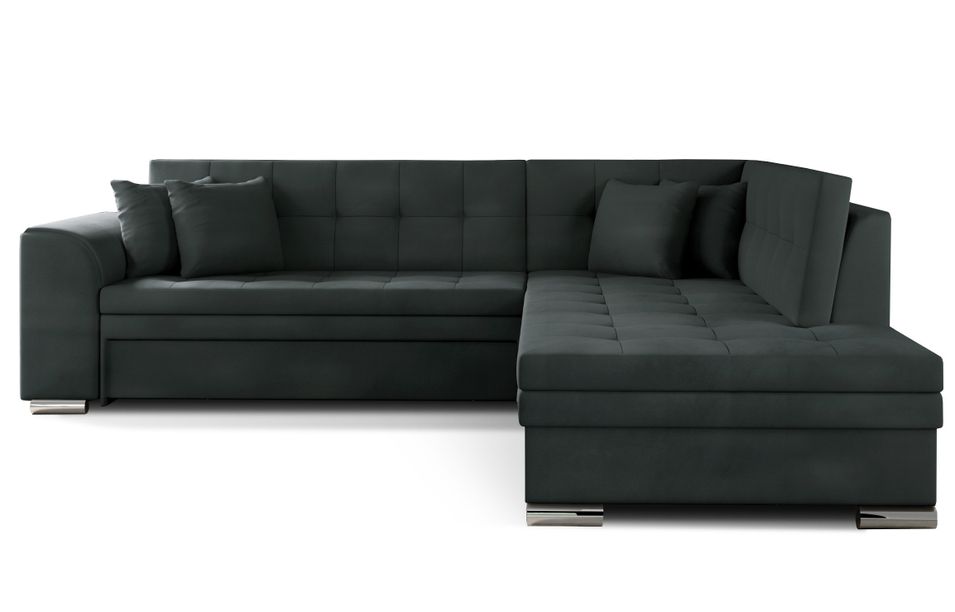 Canapé convertible angle droit velours anthracite et chromé Pika 260 cm - Photo n°1