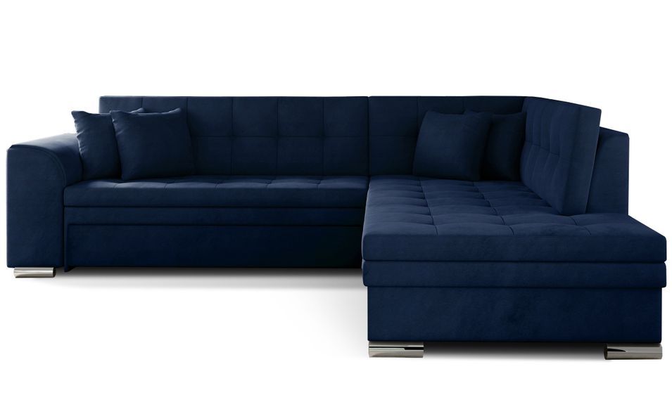 Canapé convertible angle droit velours bleu nuit et chromé Pika 260 cm - Photo n°1