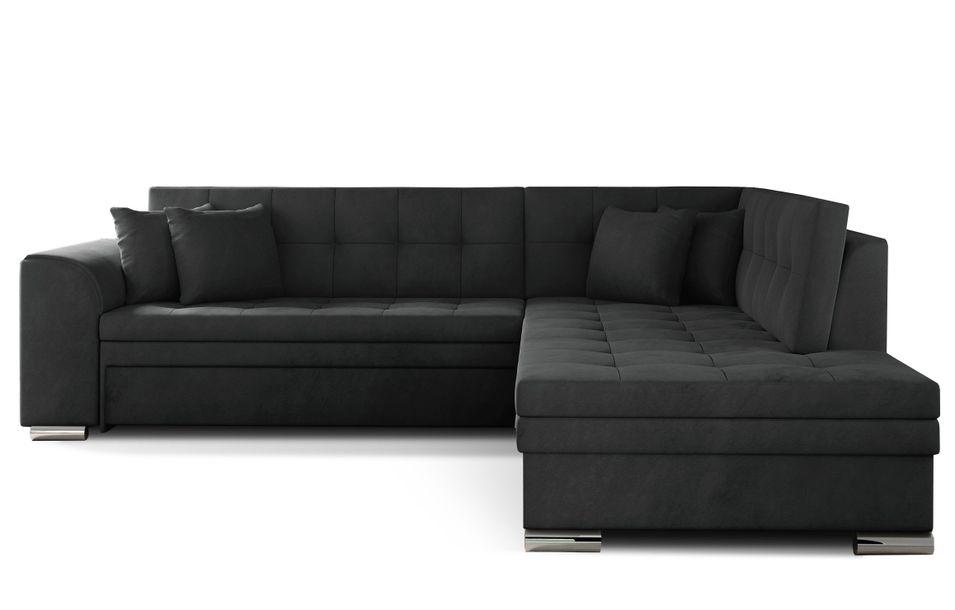 Canapé convertible angle droit velours gris foncé et chromé Pika 260 cm - Photo n°1