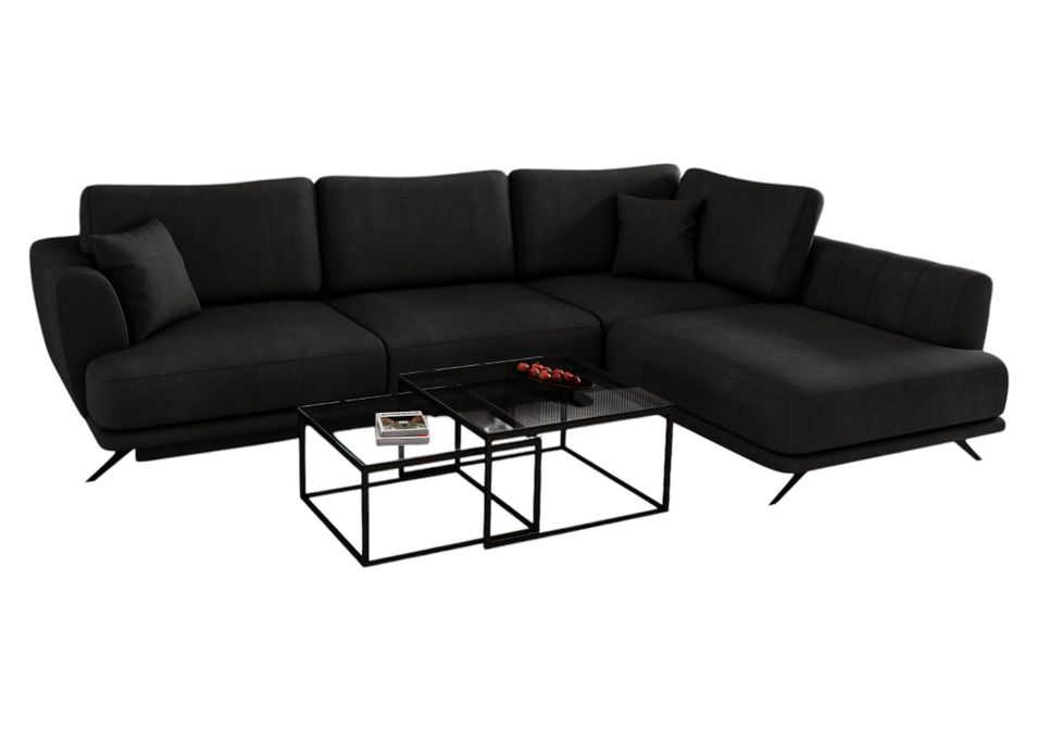 Canapé convertible angle droit velours noir Savary 280 cm - Photo n°1
