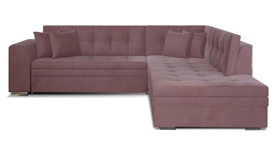 Canapé convertible angle droit velours rose et chromé Pika 260 cm - Photo n°1