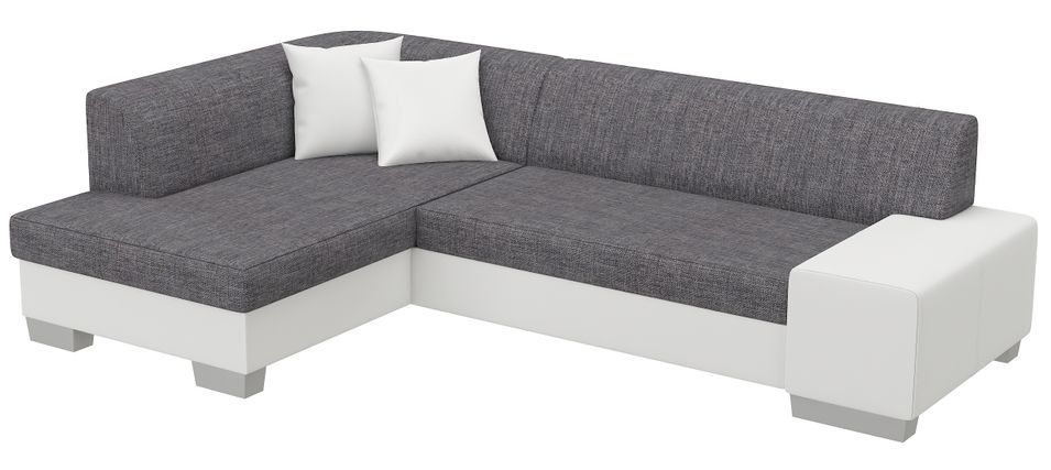Canapé convertible angle gauche simili cuir blanc et tissu gris Polky 272 cm - Photo n°1