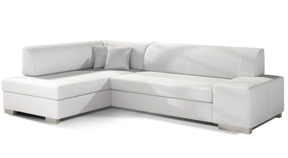 Canapé convertible angle gauche simili cuir blanc Polky 272 cm - Photo n°1