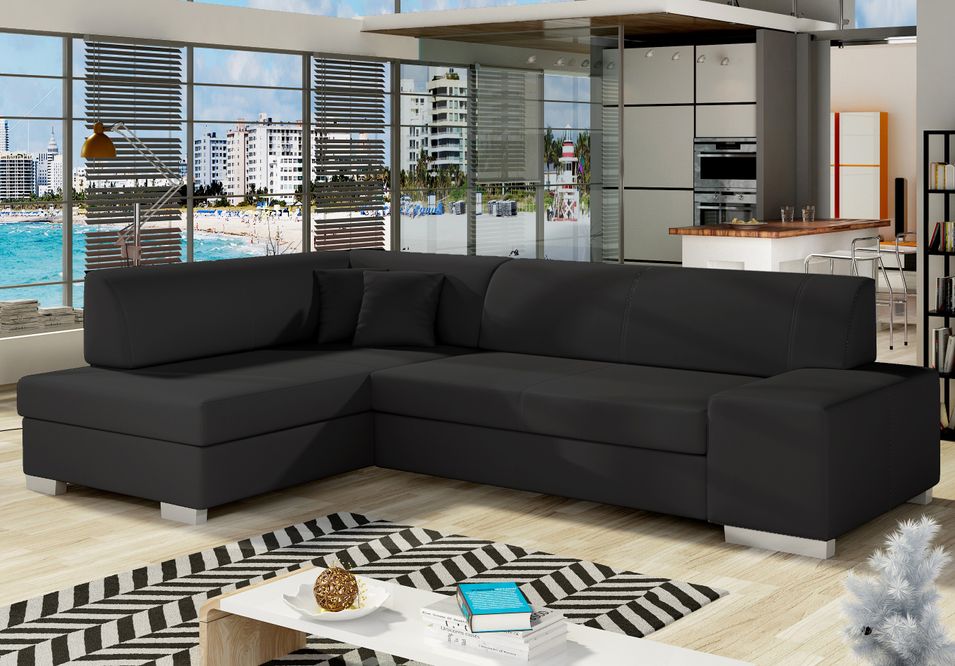 Canapé convertible angle gauche simili cuir noir Polky 272 cm - Photo n°1