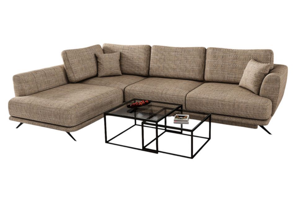 Canapé convertible angle gauche tissu beige chiné Savary 280 cm - Photo n°1