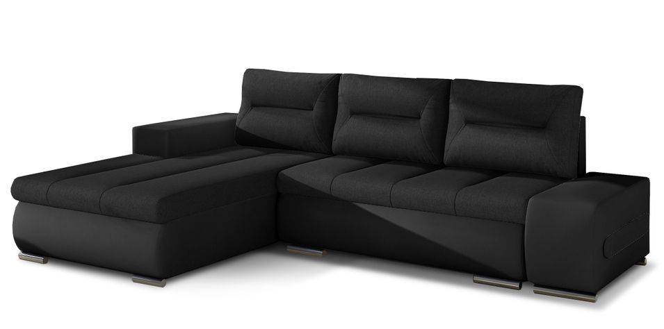 Canapé convertible angle gauche tissu et simili noir Waker 275 cm - Photo n°1
