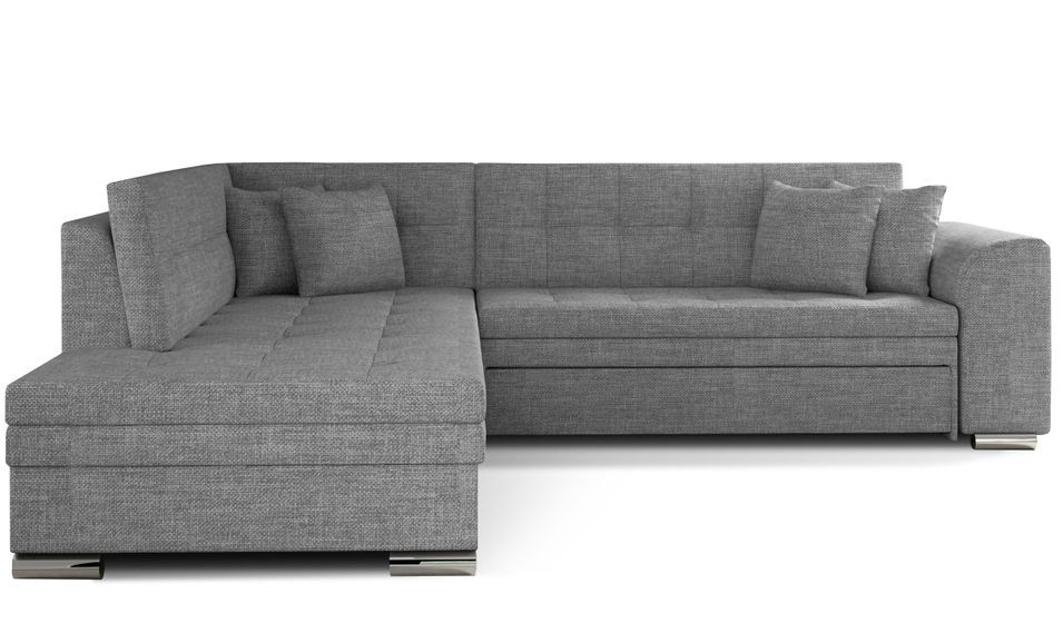Canapé convertible angle gauche tissu gris clair et chromé Pika 260 cm - Photo n°1