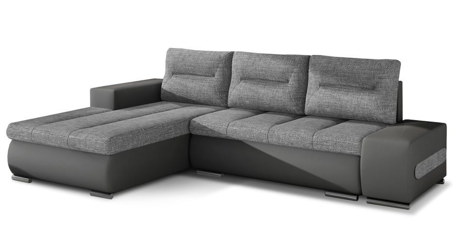 Canapé convertible angle gauche tissu gris clair et simili gris Waker 275 cm - Photo n°1