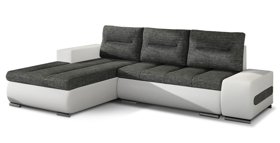 Canapé convertible angle gauche tissu gris foncé et simili blanc Waker 275 cm - Photo n°1