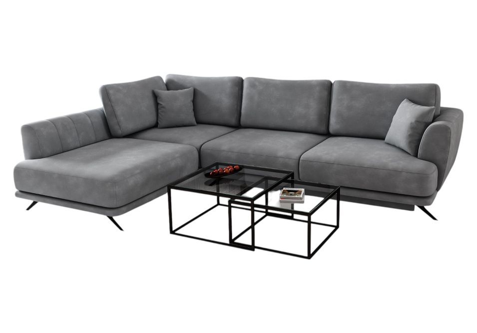 Canapé convertible angle gauche tissu gris Savary 280 cm - Photo n°1