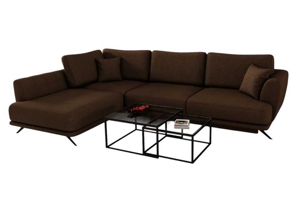 Canapé convertible angle gauche tissu marron Savary 280 cm - Photo n°1