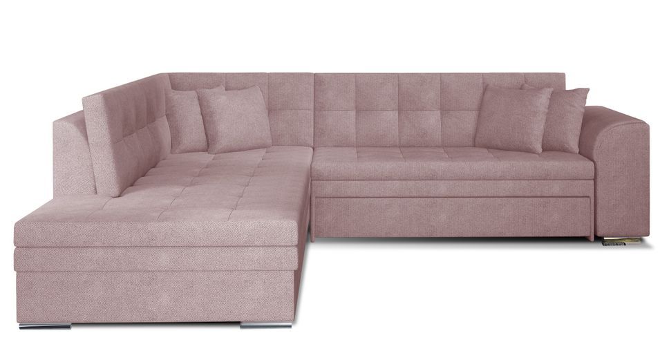 Canapé convertible angle gauche tissu rose clair et chromé Pika 260 cm - Photo n°1