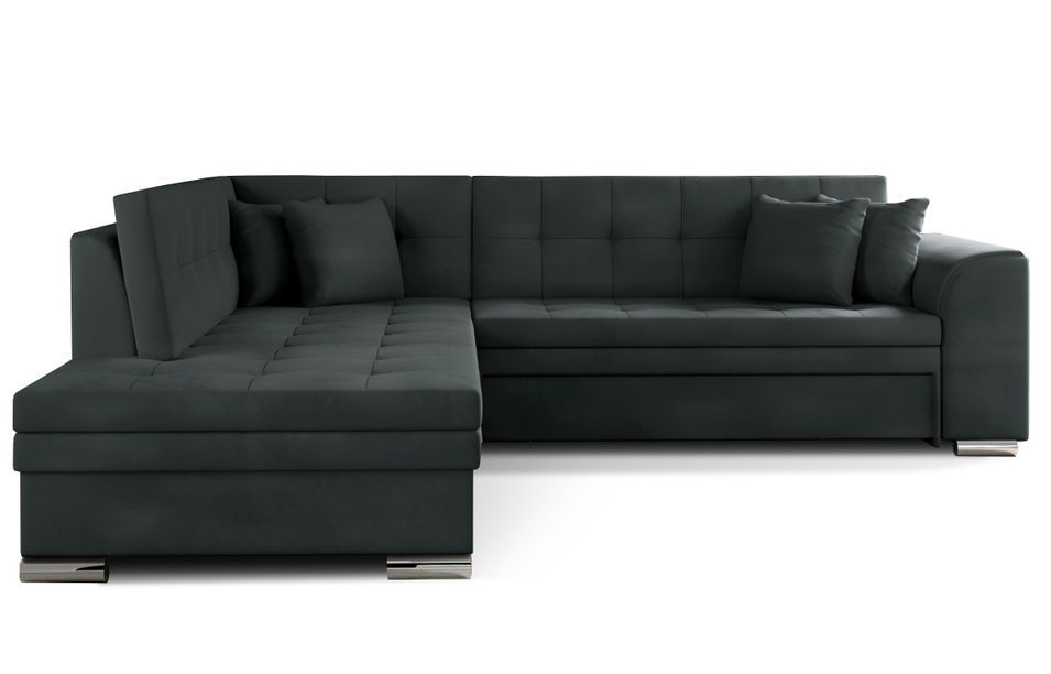 Canapé convertible angle gauche velours anthracite et chromé Pika 260 cm - Photo n°1
