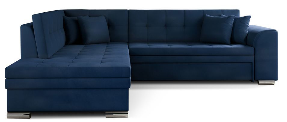 Canapé convertible angle gauche velours bleu marine et chromé Pika 260 cm - Photo n°1
