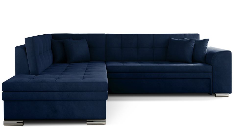 Canapé convertible angle gauche velours bleu nuit et chromé Pika 260 cm - Photo n°1