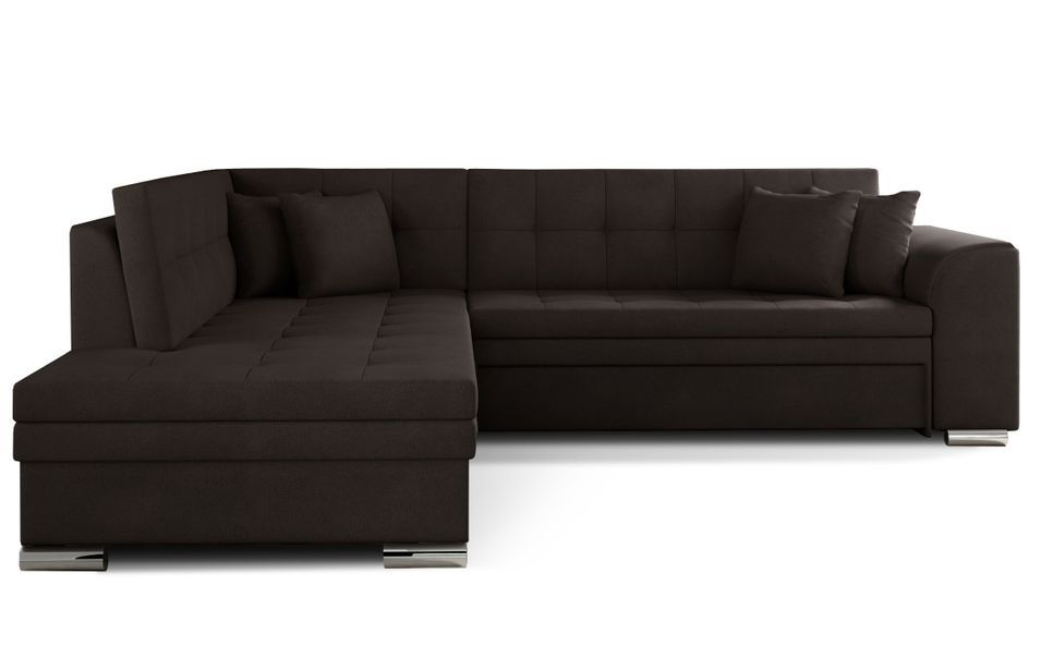 Canapé convertible angle gauche velours chocolat et chromé Pika 260 cm - Photo n°1