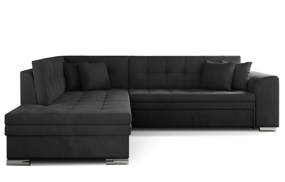 Canapé convertible angle gauche velours gris foncé et chromé Pika 260 cm - Photo n°1