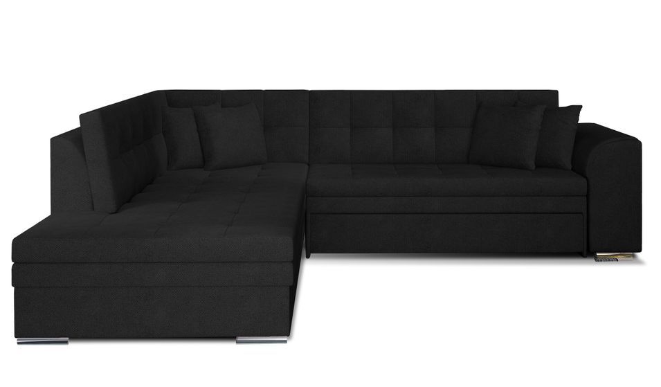 Canapé convertible angle gauche velours noir et chromé Pika 260 cm - Photo n°1